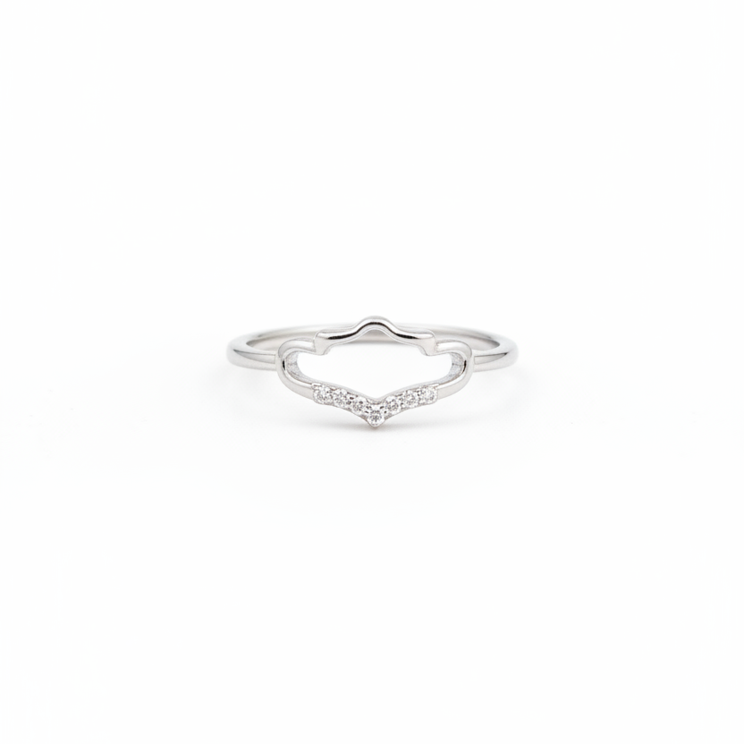 92.5 Sterling Silver Open Marquise Frame with CZ Chevron Finger Ring for Women