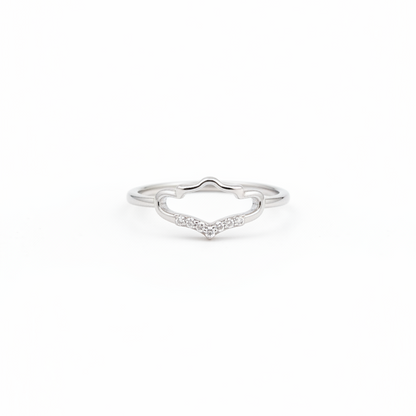 92.5 Sterling Silver Open Marquise Frame with CZ Chevron Finger Ring for Women