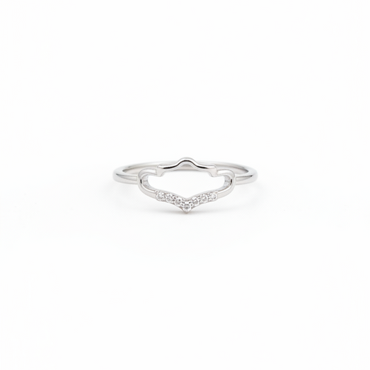 92.5 Sterling Silver Open Marquise Frame with CZ Chevron Finger Ring for Women
