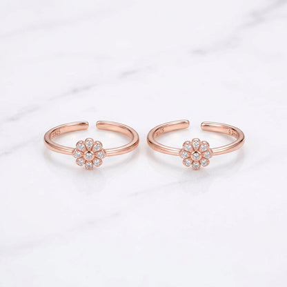 92.5 Silver Rose Gold Plated White CZ Daisy Toe Rings