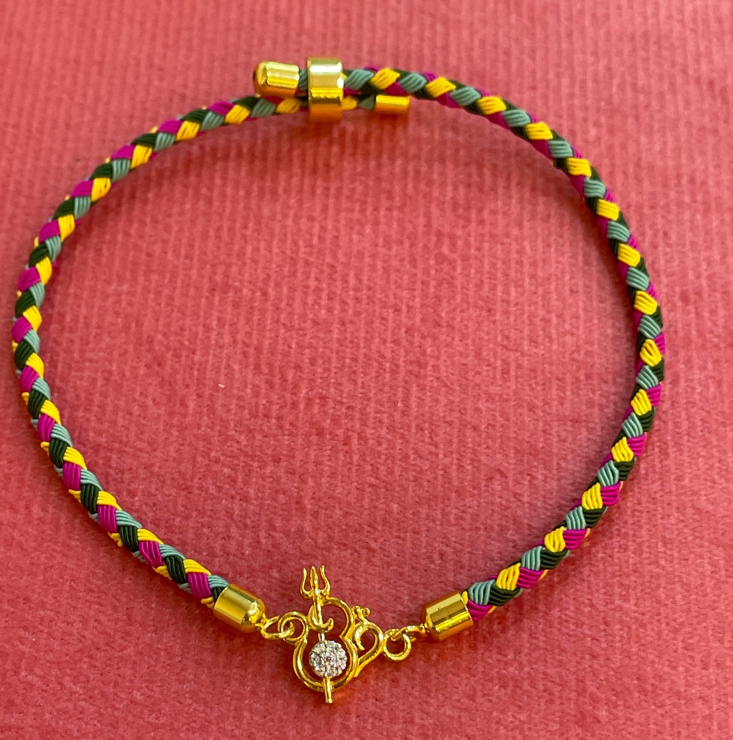 Silver Shivling Rakhi for Brother | Gold Plated Shivling Trishul Charm on Multicolour Braided Thread