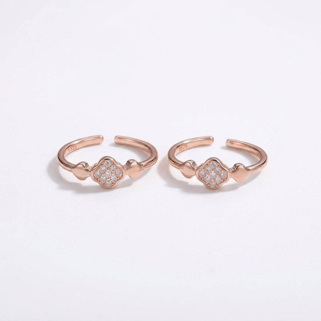 92.5 Silver Rose Gold Plated White CZ Clover Toe Rings