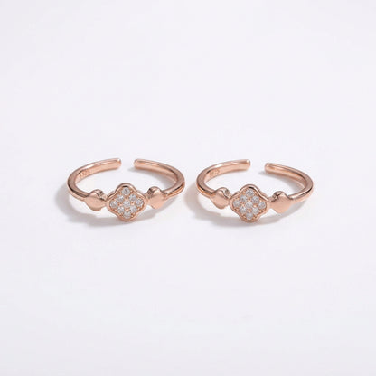 92.5 Silver Rose Gold Plated White CZ Clover Toe Rings