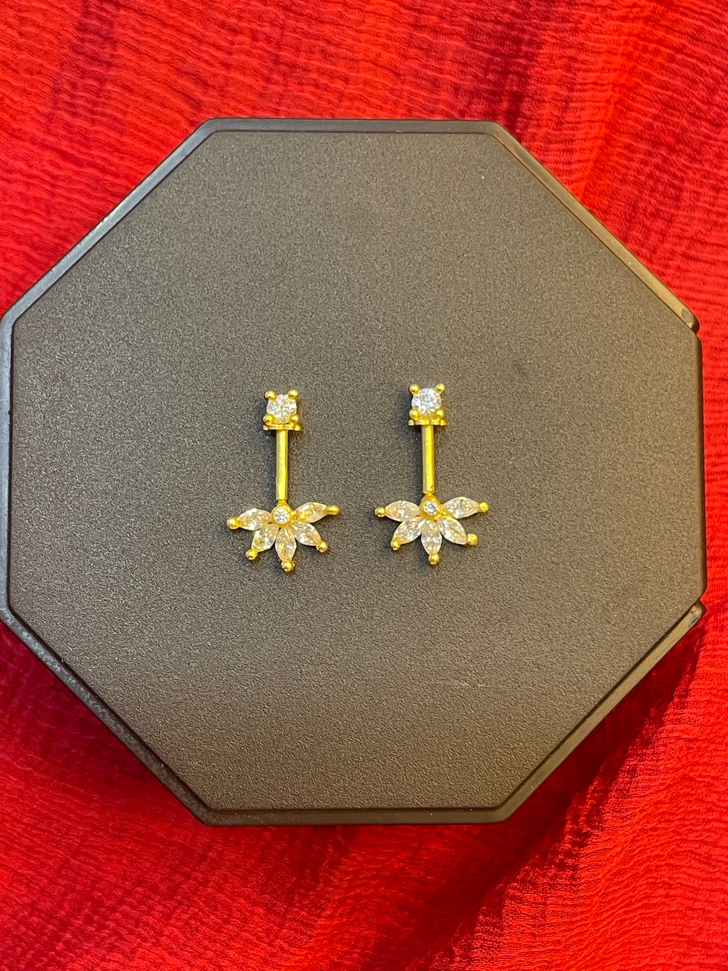 92.5 Silver Gold Plated Flower Bugadi - Pair