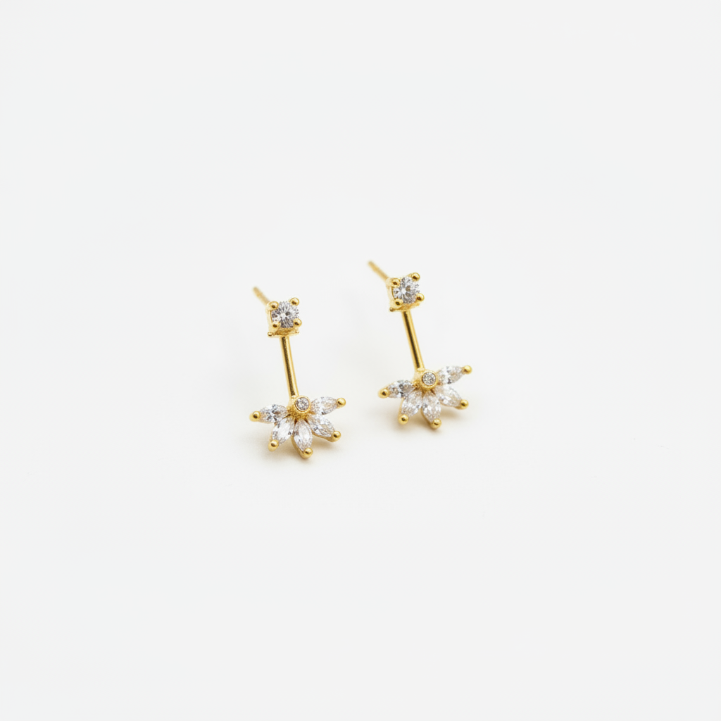 92.5 Silver Gold Plated Flower Bugadi - Pair