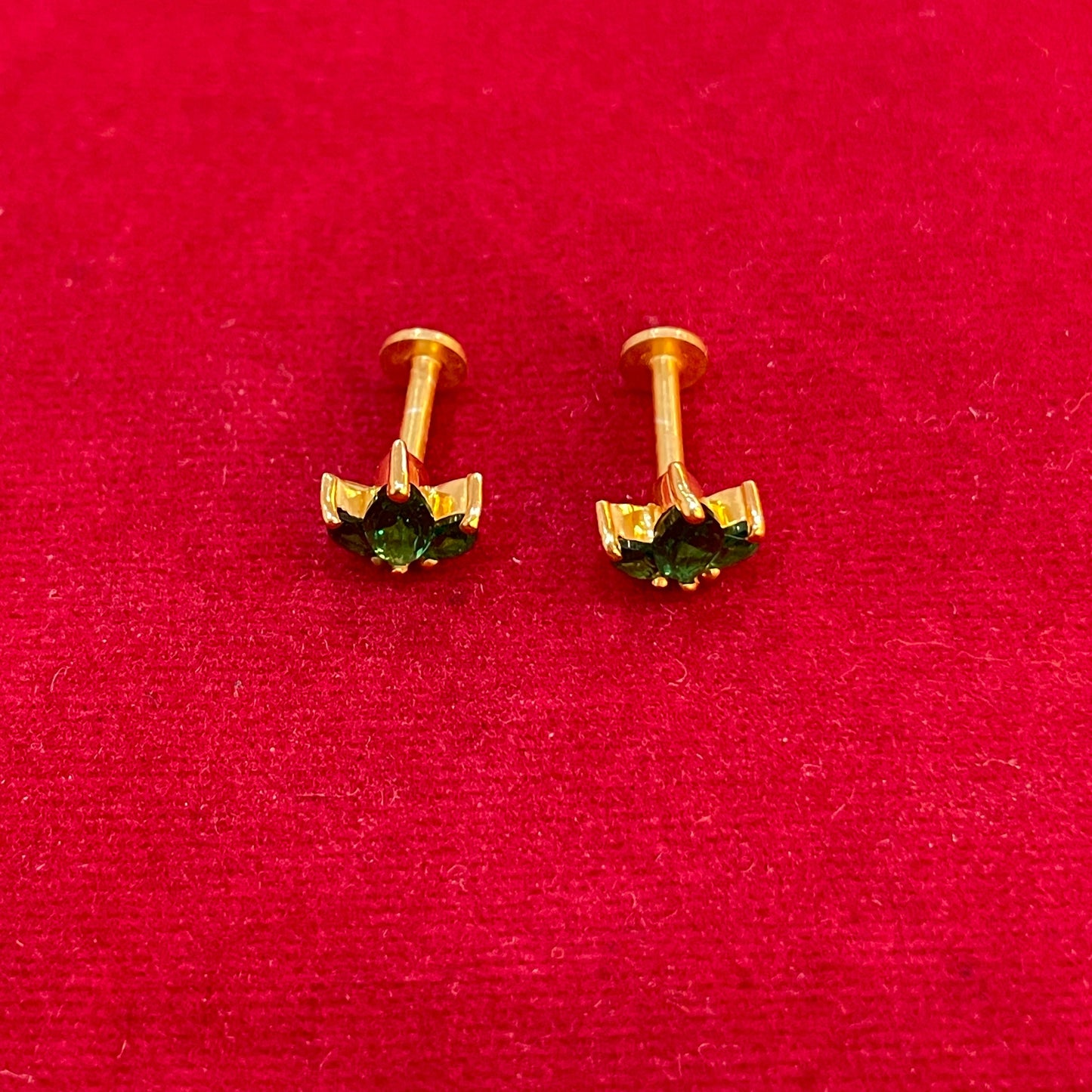 925 Silver Gold Plated  Emerald 3 Leaf Studs