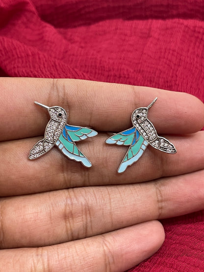 92.5 Silver Hummingbird Earrings for Women | Nature-Inspired Stylish Design | Elegant Jewellery