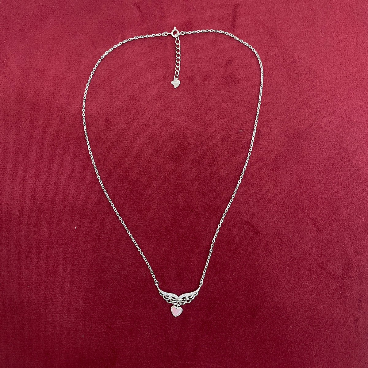 92.5 Silver White CZ Winged Heart Chain for Women
