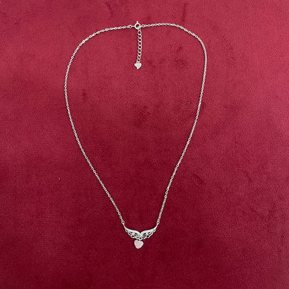 92.5 Silver White CZ Winged Heart Chain for Women