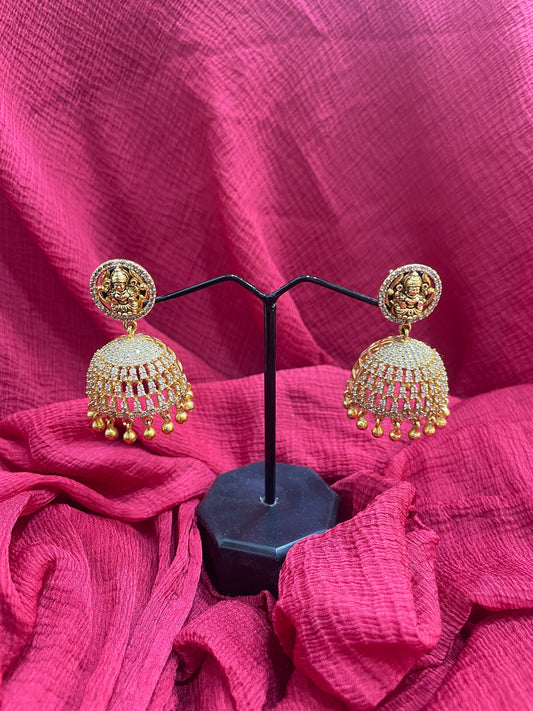 92.5 Silver Gold Plated Lakshmi Devi Jhumka Earrings for Women | Stylish Temple Design | Traditional Jewellery