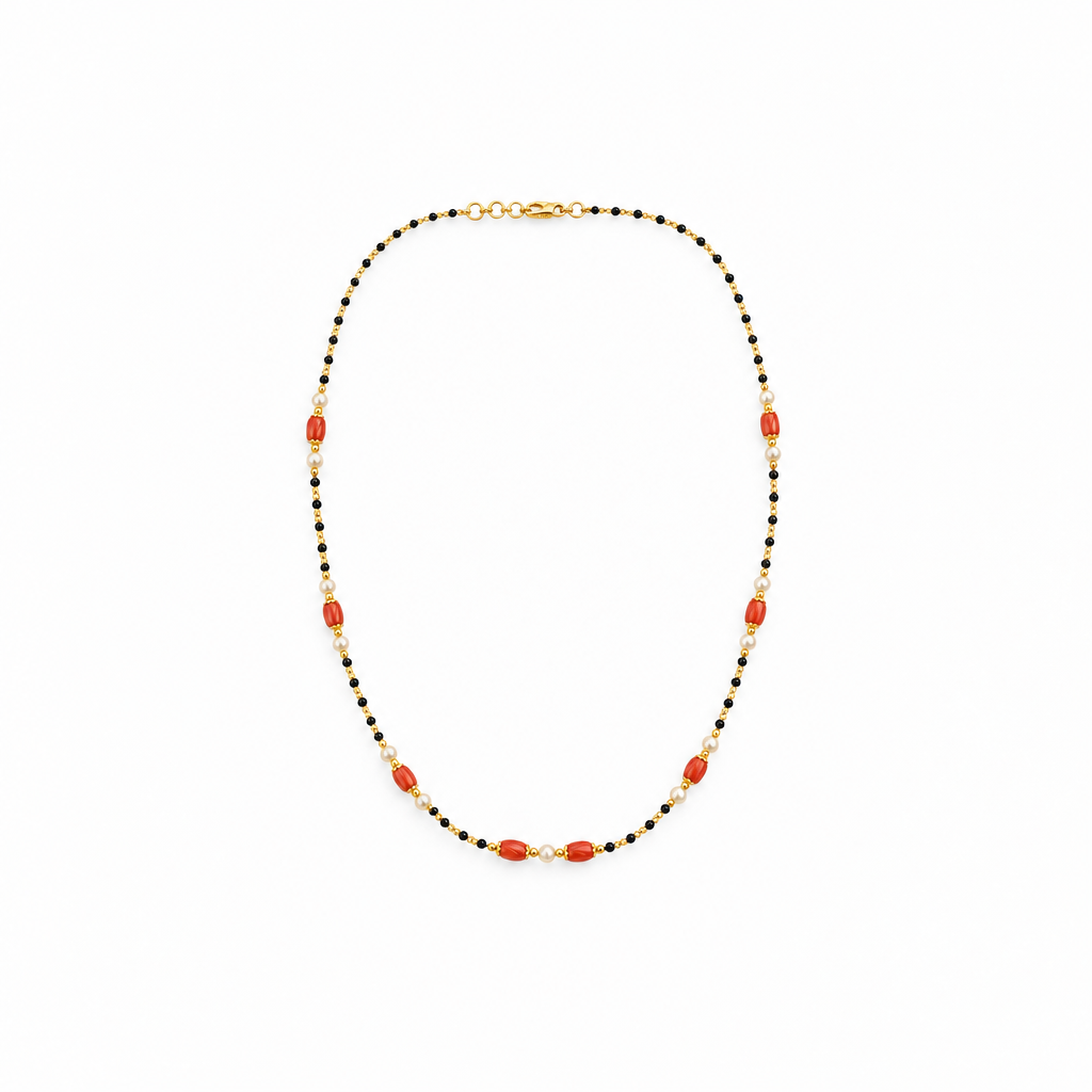 92.5 Silver Gold Plated Black Bead Coral Pearl Necklace for Women