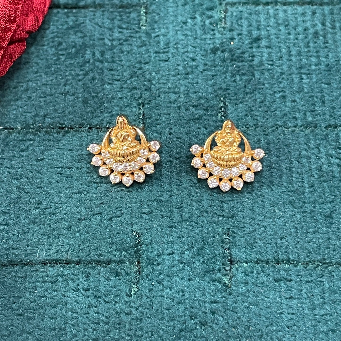92.5 silver Gold-Plated Lakshmi Temple Stud Earrings
