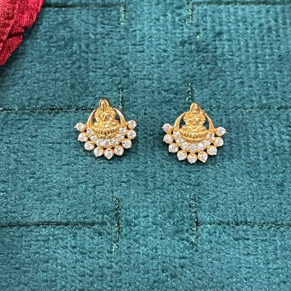 92.5 silver Gold-Plated Lakshmi Temple Stud Earrings