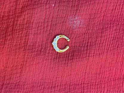 92.5 silver stylish gold plated white stone septum