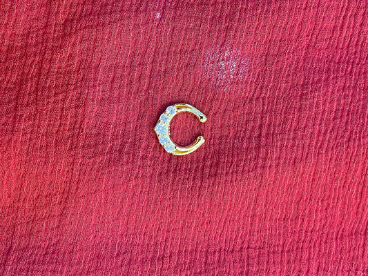 92.5 silver stylish gold plated white stone septum