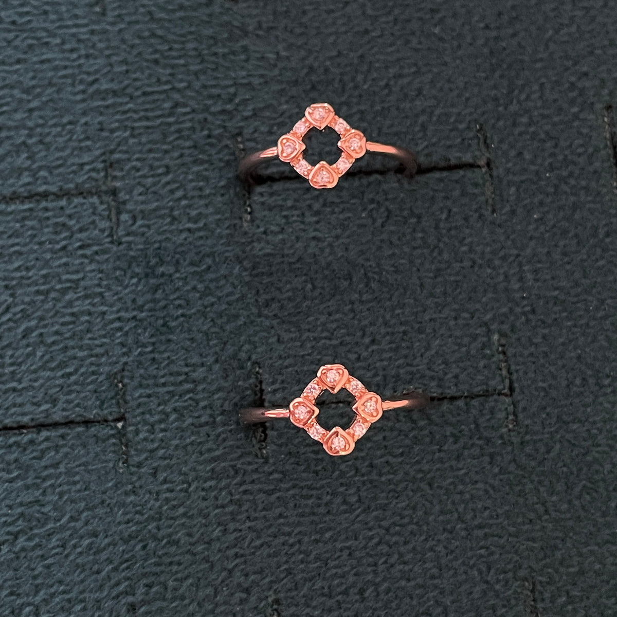 92.5 Silver Rose Gold Plated White CZ Heart Frame Toe Rings