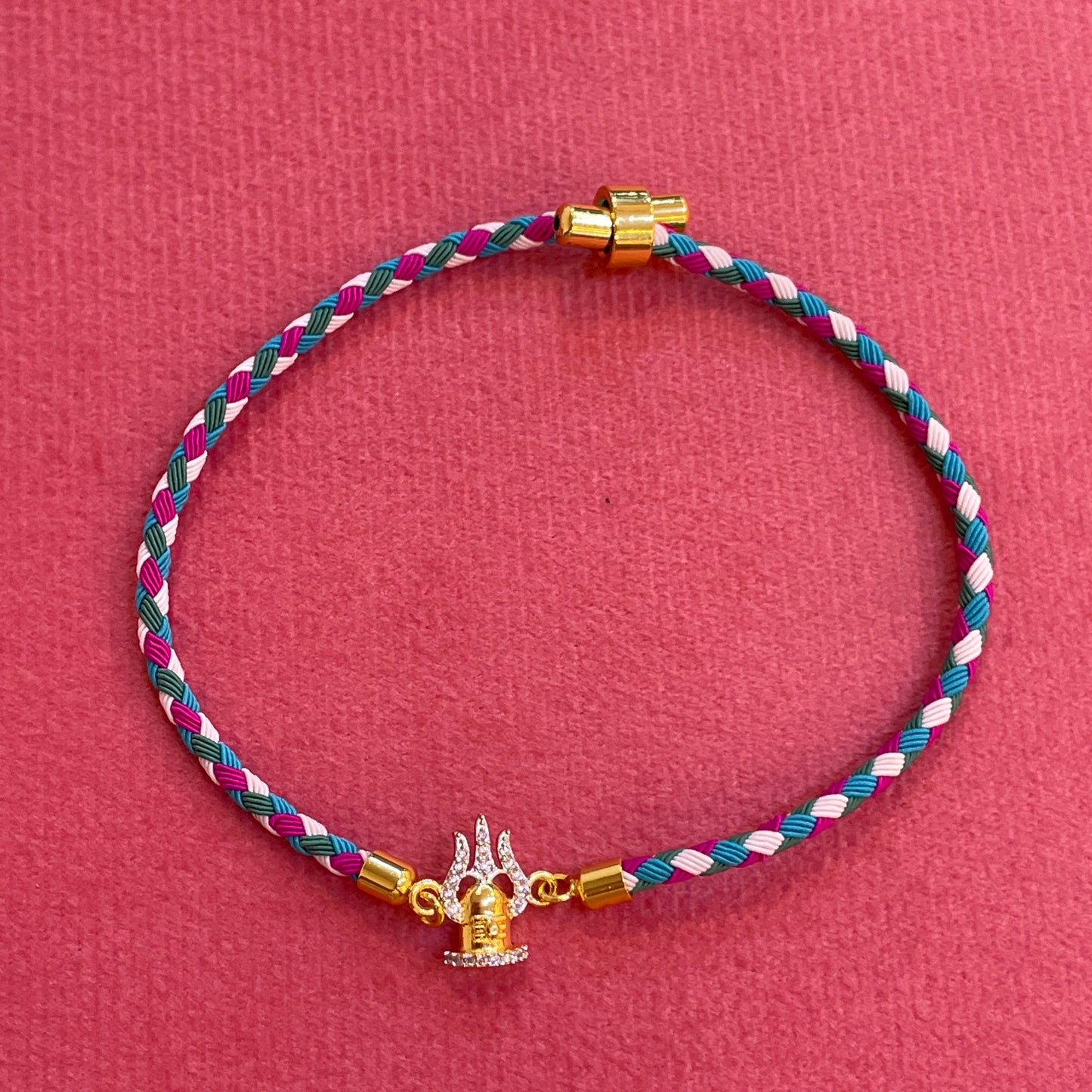 Silver Trishul Rakhi for Brother | Gold Plated CZ Charm with Multicolour Thread