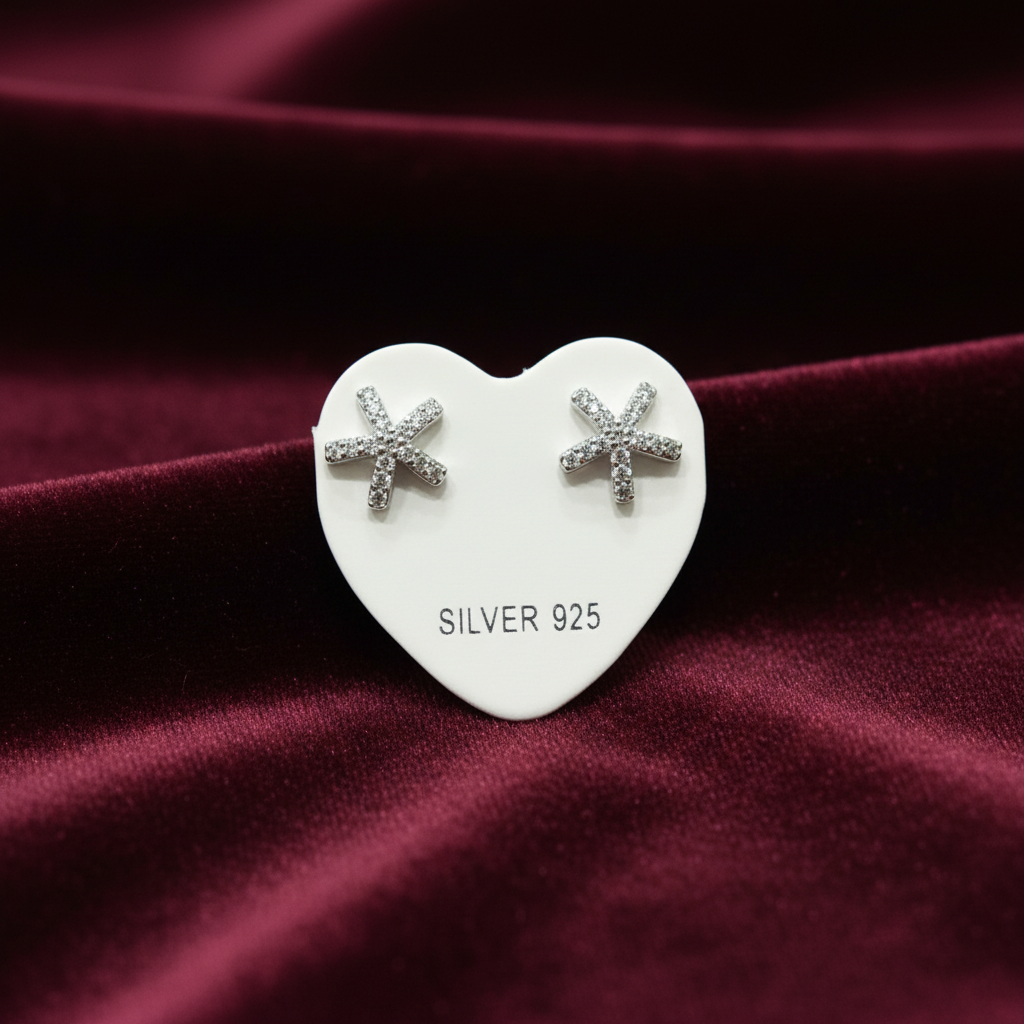 92.5 Silver White Stone Star Studs | Elegant Sparkle Design | Jewellery