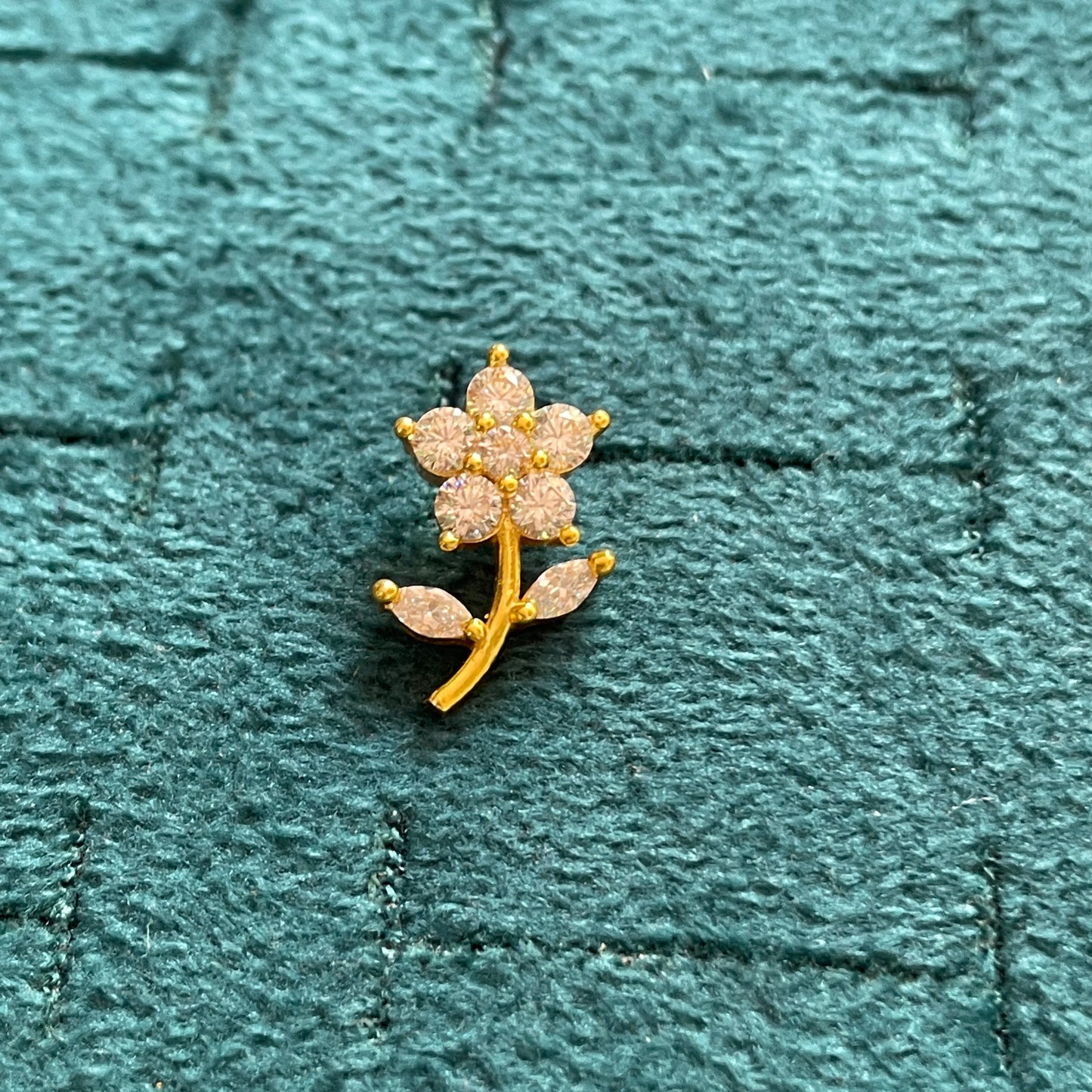 Gold Plated Floral Stem CZ Stud Earrings for Women | Flower & Leaf Design