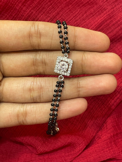 92.5 Silver Black Beads Bracelet for Women 8 Inches | Stylish Elegant Design | Everyday Wear Jewellery