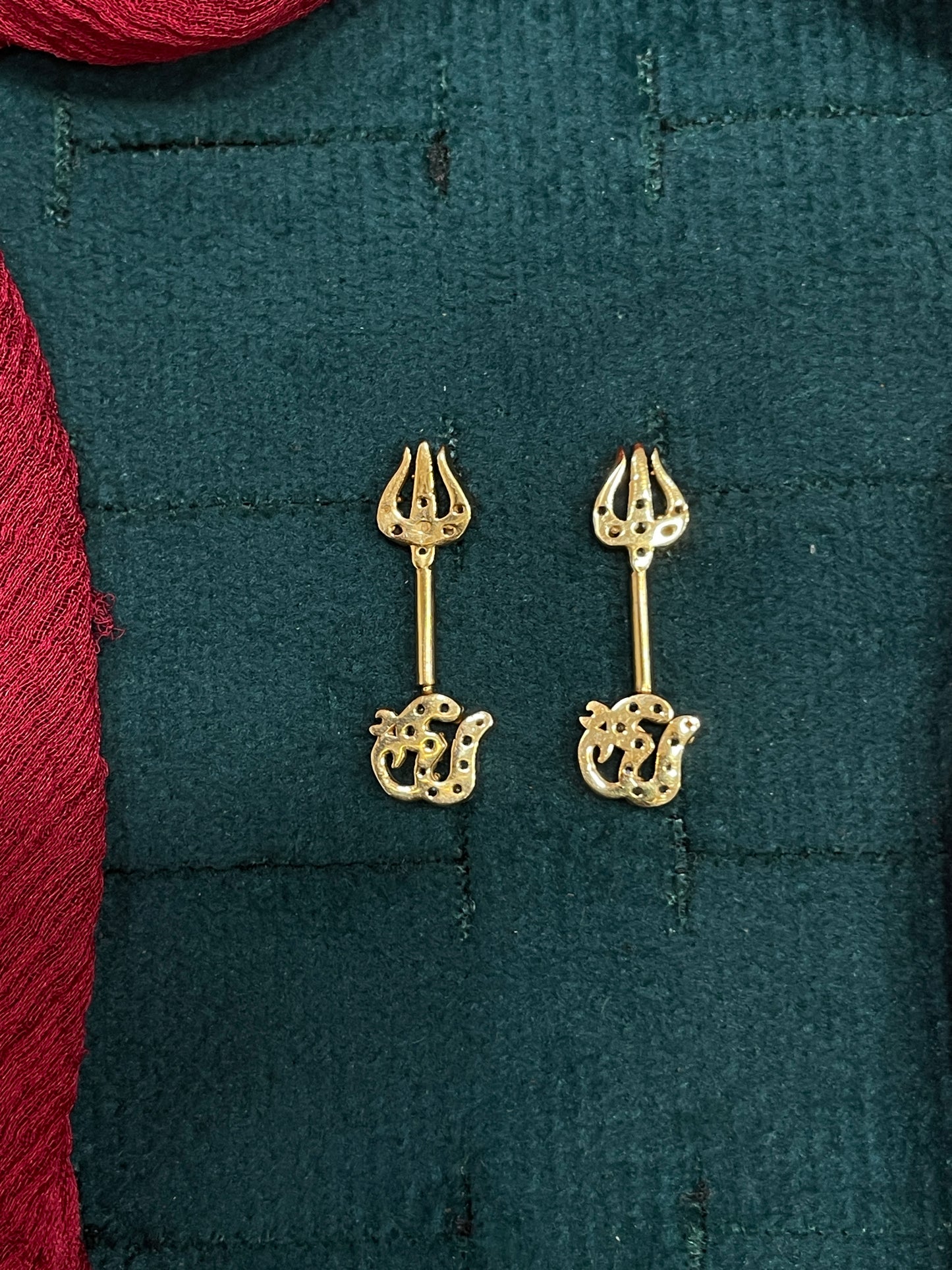 925 Silver Gold Plated Om Trishul Bugadi pair