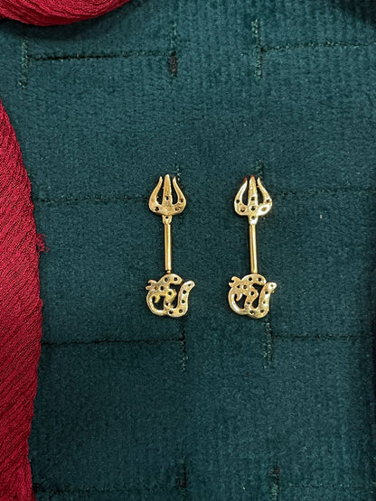 925 Silver Gold Plated Om Trishul Bugadi pair