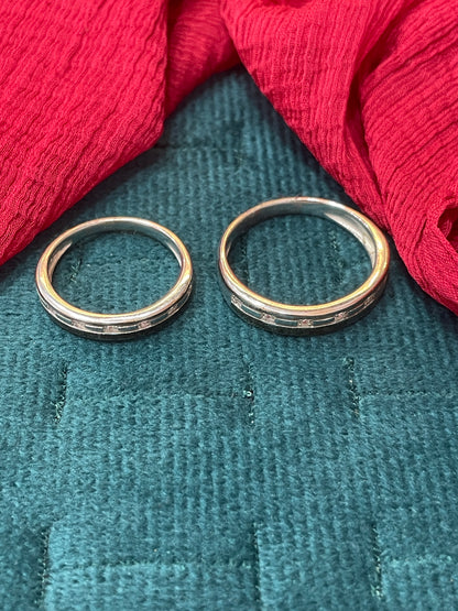 92.5 Silver White Stone Couple Rings for Men Size 21 & Women Size 13 | Stylish Sparkle Design | Elegant Love Jewellery