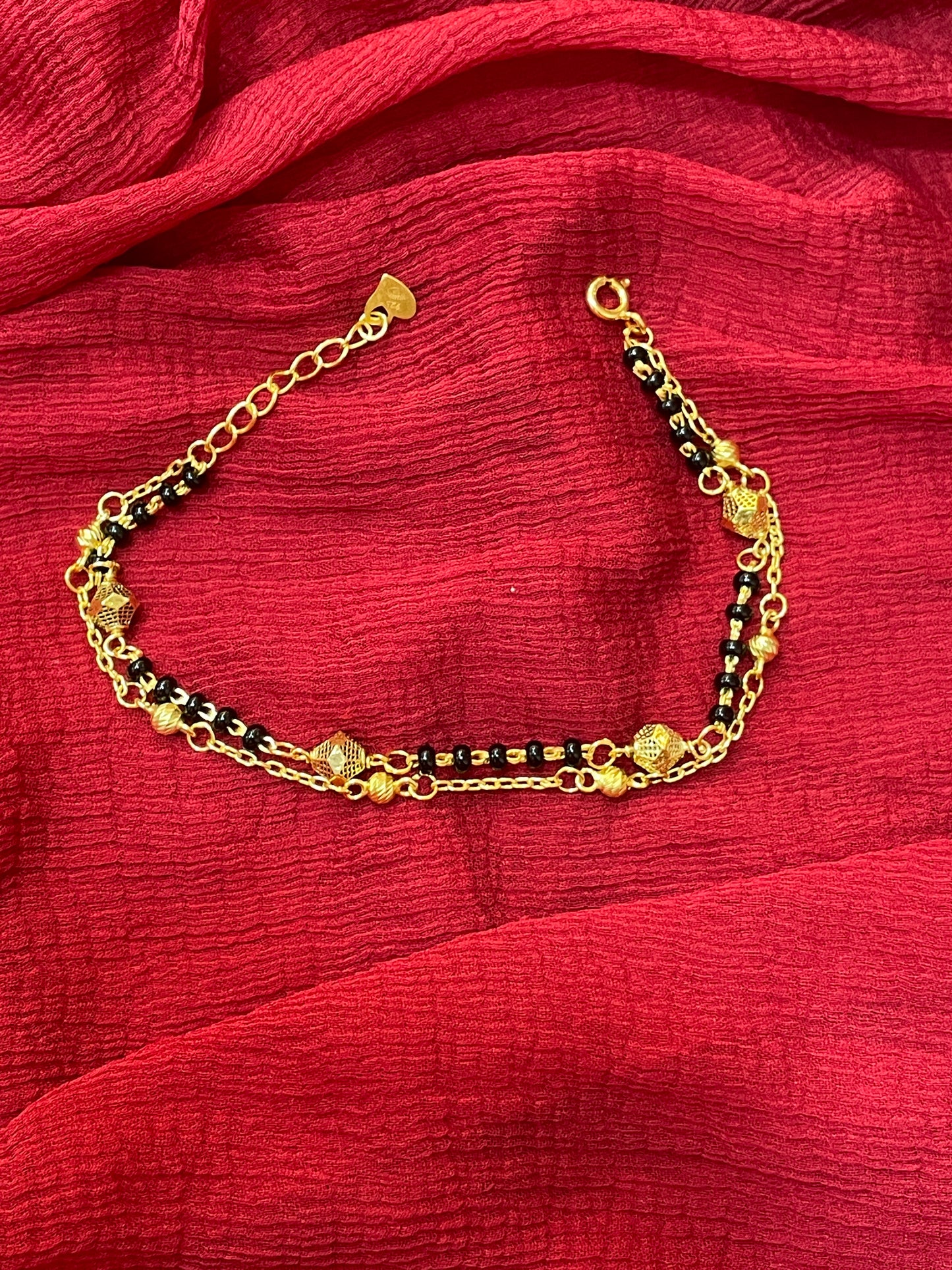 92.5 Silver Gold Plated Black Bead Bracelet for Women 8 Inches | Classy Elegant Design | Stylish Jewellery