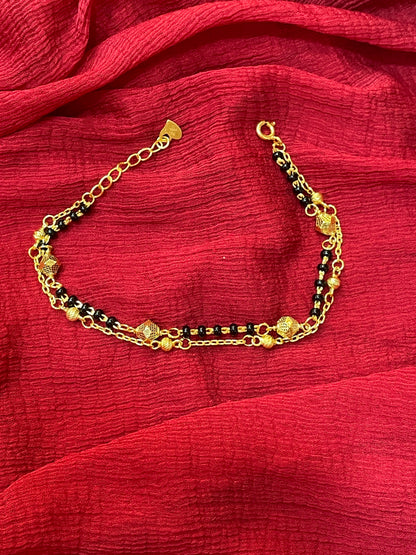 92.5 Silver Gold Plated Black Bead Bracelet for Women 8 Inches | Classy Elegant Design | Stylish Jewellery