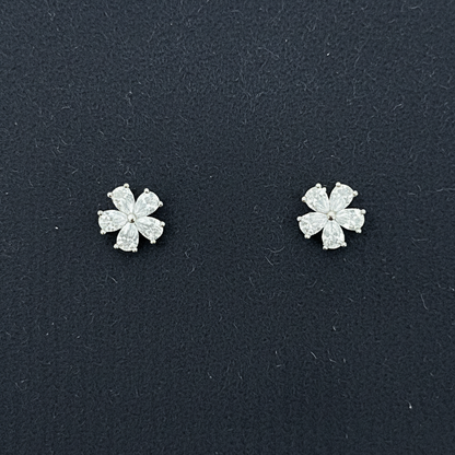 925 Silver Floral Stud Earrings | CZ Flower Daily Wear Earrings with Ball Screw Back