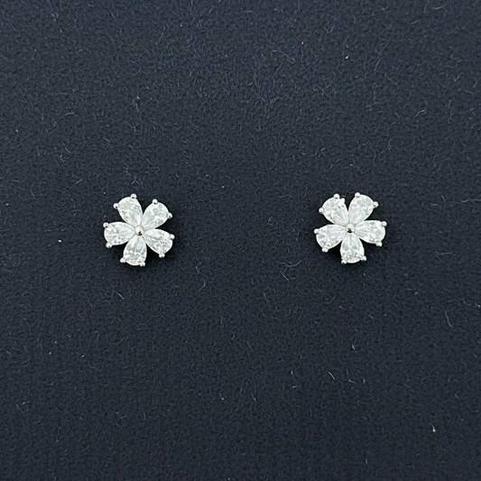 925 Silver Floral Stud Earrings | CZ Flower Daily Wear Earrings with Ball Screw Back