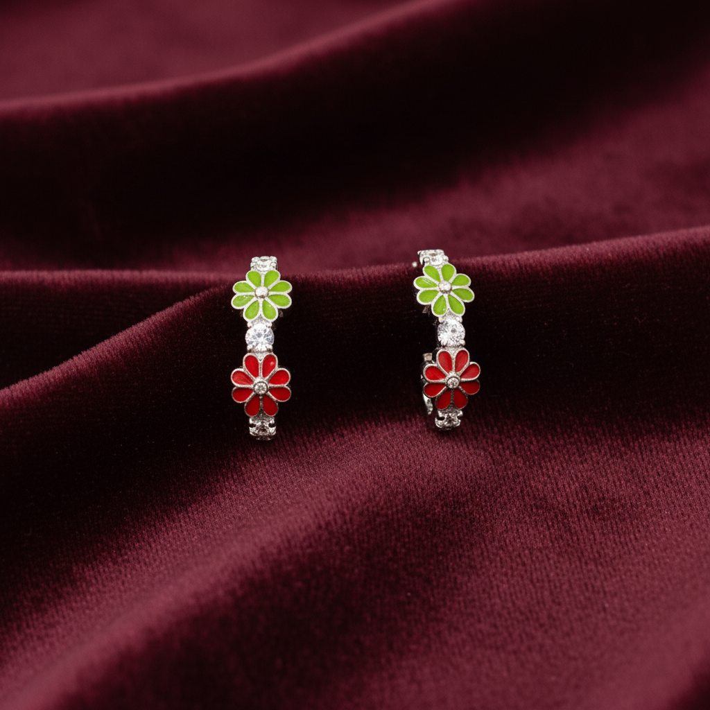 92.5 silver classy stylish flower bali earrings