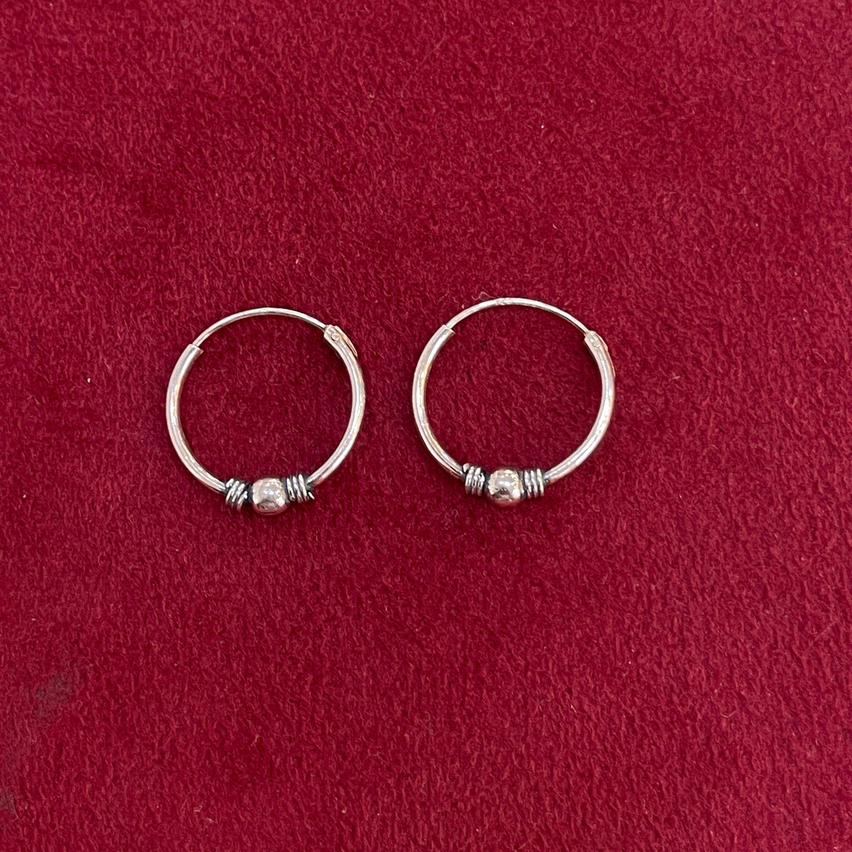 92.5 Silver Single Bead Hoop Earrings Pair