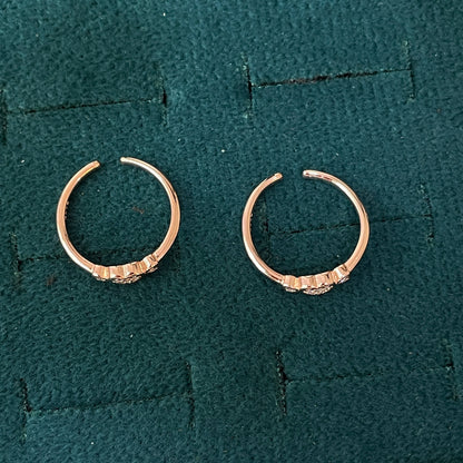 92.5 Silver Rose Gold Plated White CZ Triple Heart Toe Rings
