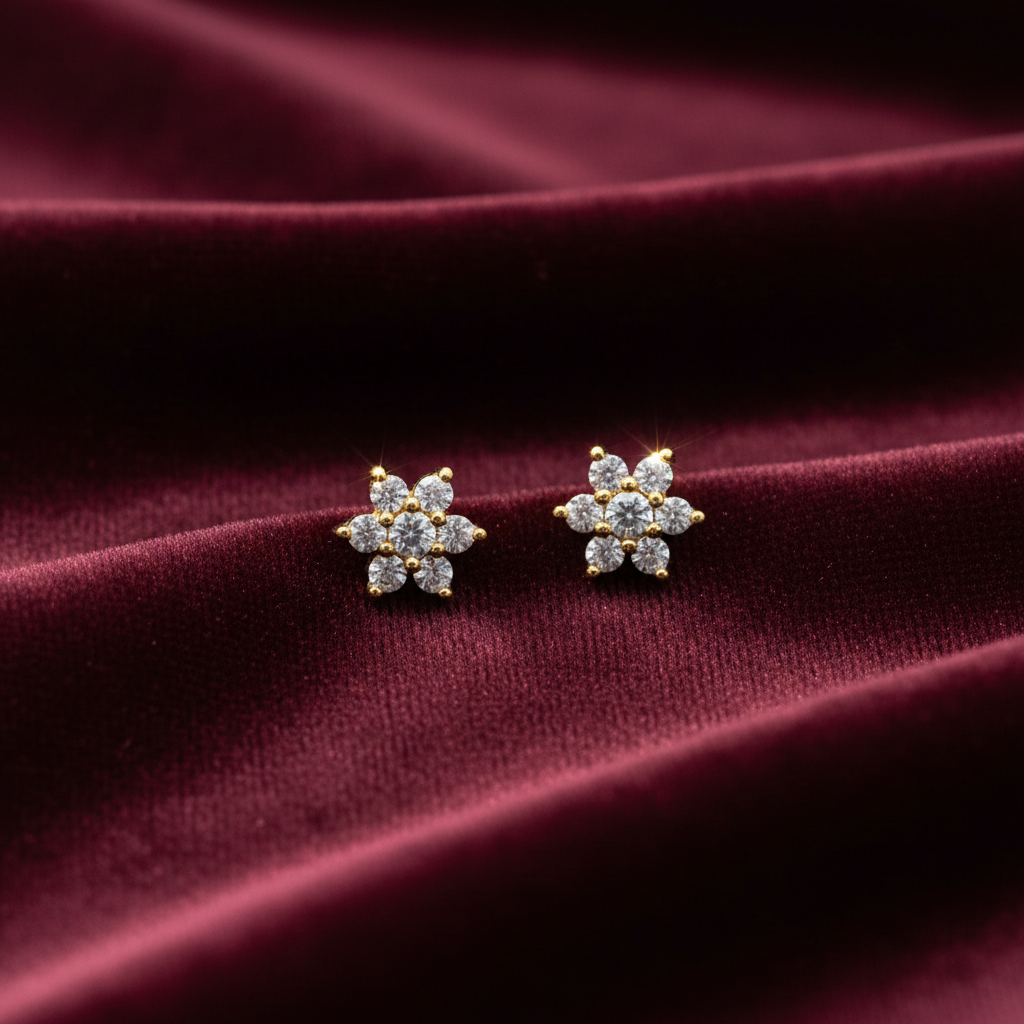 925 Sterling Silver Gold Plated Flower Stud Earrings for Women | Delicate Floral Design