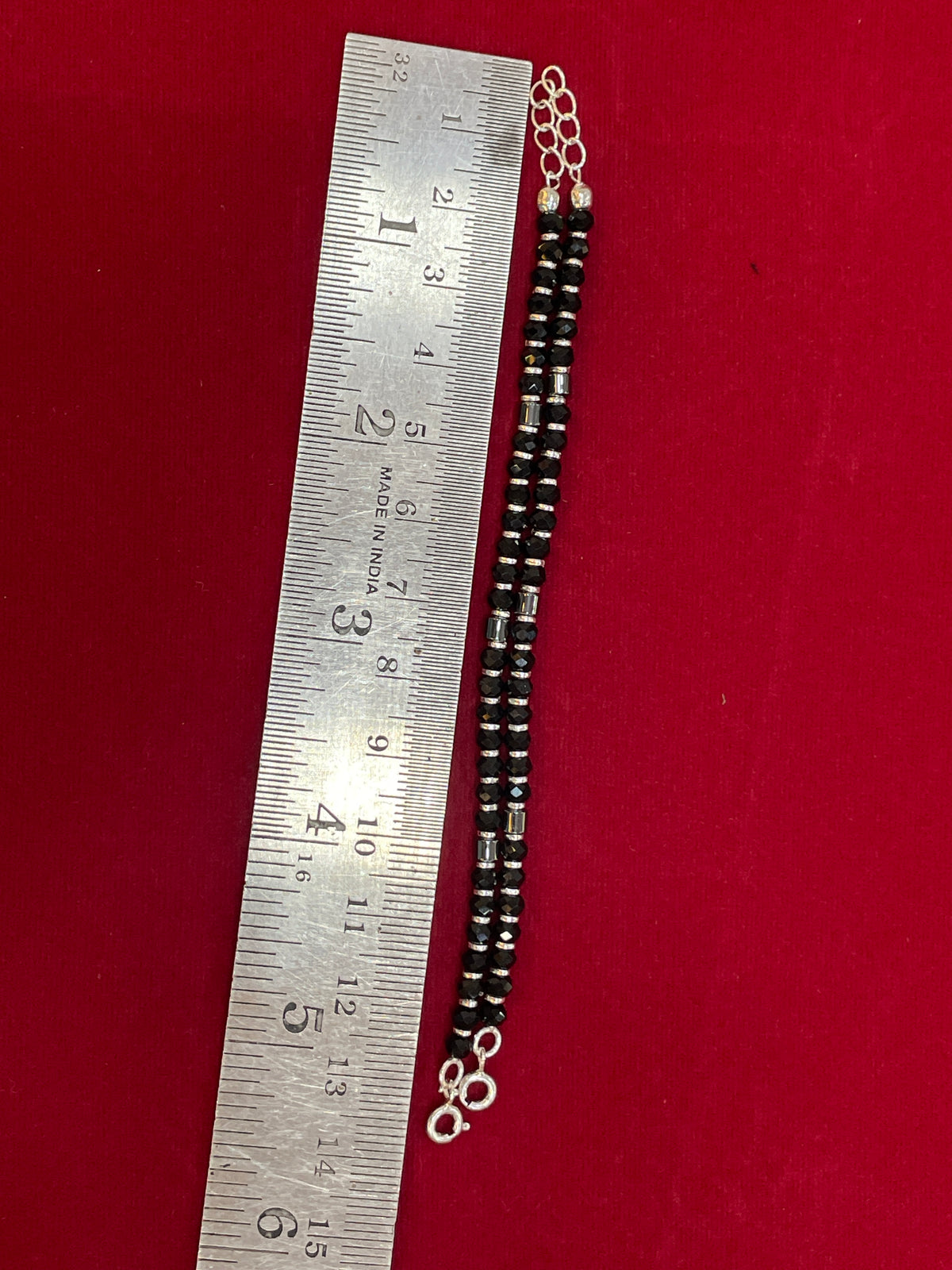 Silver Nazariya Black Bead Anklet for Kids | Set of 2 | Plain Design