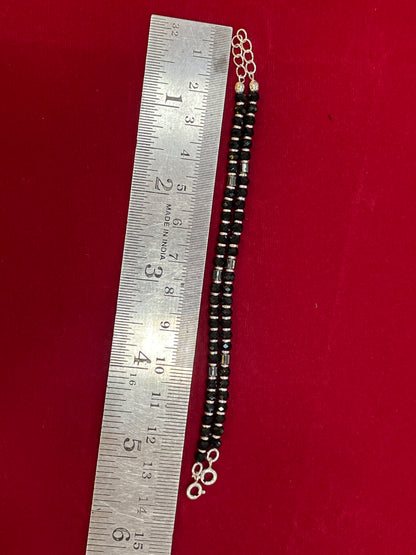 Silver Nazariya Black Bead Anklet for Kids | Set of 2 | Plain Design