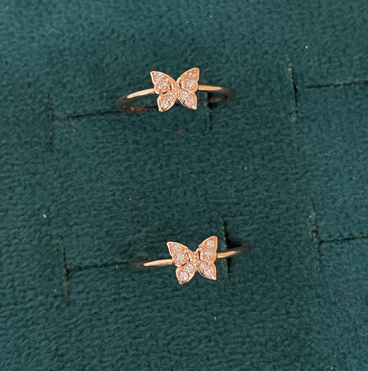 92.5 Silver Rose Gold Plated White CZ Butterfly Toe Rings