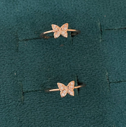 92.5 Silver Rose Gold Plated White CZ Butterfly Toe Rings