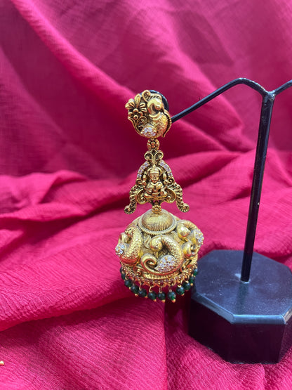 92.5 Silver Gold Plated Lakshmi Devi Jhumka Earrings for Women | Temple Style Design | Festive Jewellery