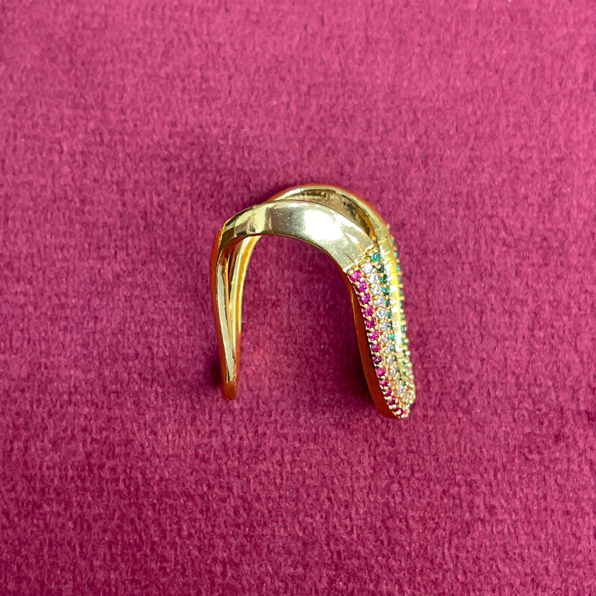 92.5 Silver Gold Plated Pink Green & White CZ Multi-Row Vanki Ring for Women