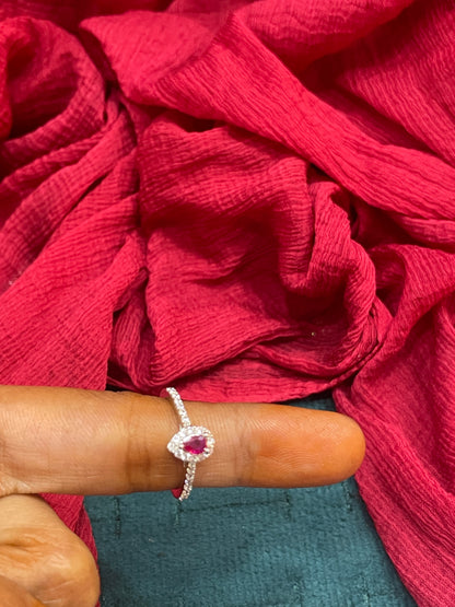 92.5 Silver Ruby Solitaire Ring - Size 8