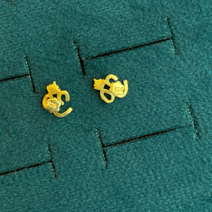 92.5 Silver Gold Plated White CZ Om Stud Pair