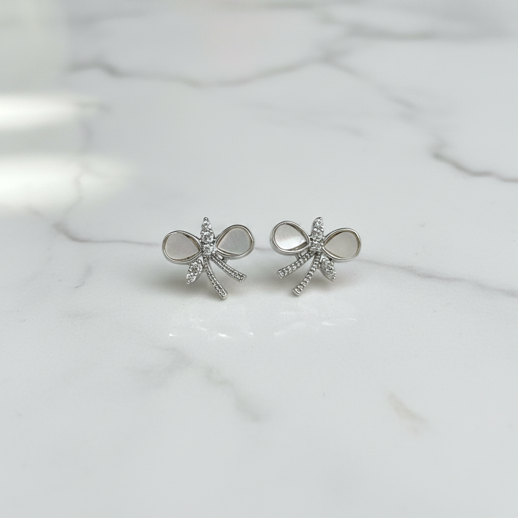 92.5 Sterling Silver MOP Wing & CZ Dragonfly Stud Earrings for Women pair
