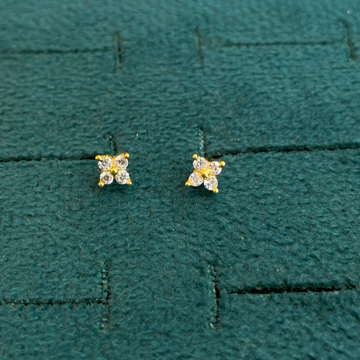 92.5 Sterling Silver Gold Plated Four Petal CZ Flower Studs