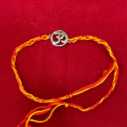 925 Sterling Silver Om Rakhi | Red & Yellow Thread Rakhi for Raksha Bandhan