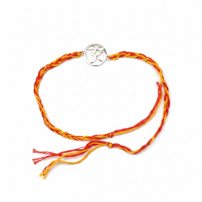 925 Sterling Silver Om Rakhi | Red & Yellow Thread Rakhi for Raksha Bandhan