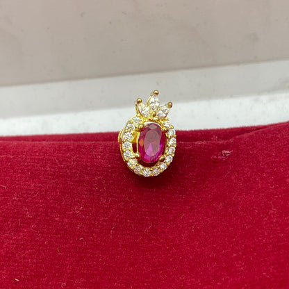 92.5 Sterling Silver Gold Plated Ruby Red CZ Oval Halo Stud Earrings for Women