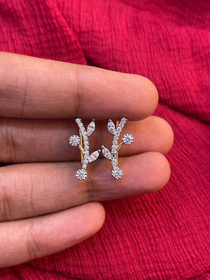 92.5 Silver Gold Plated Leaf Ear Cuffs for Women | Trendy Nature Design | Stylish Jewellery