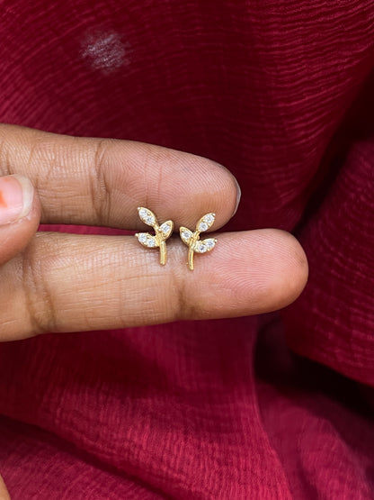 925 Silver Gold Plated Leaf Studs for Women | Nature-Inspired Design